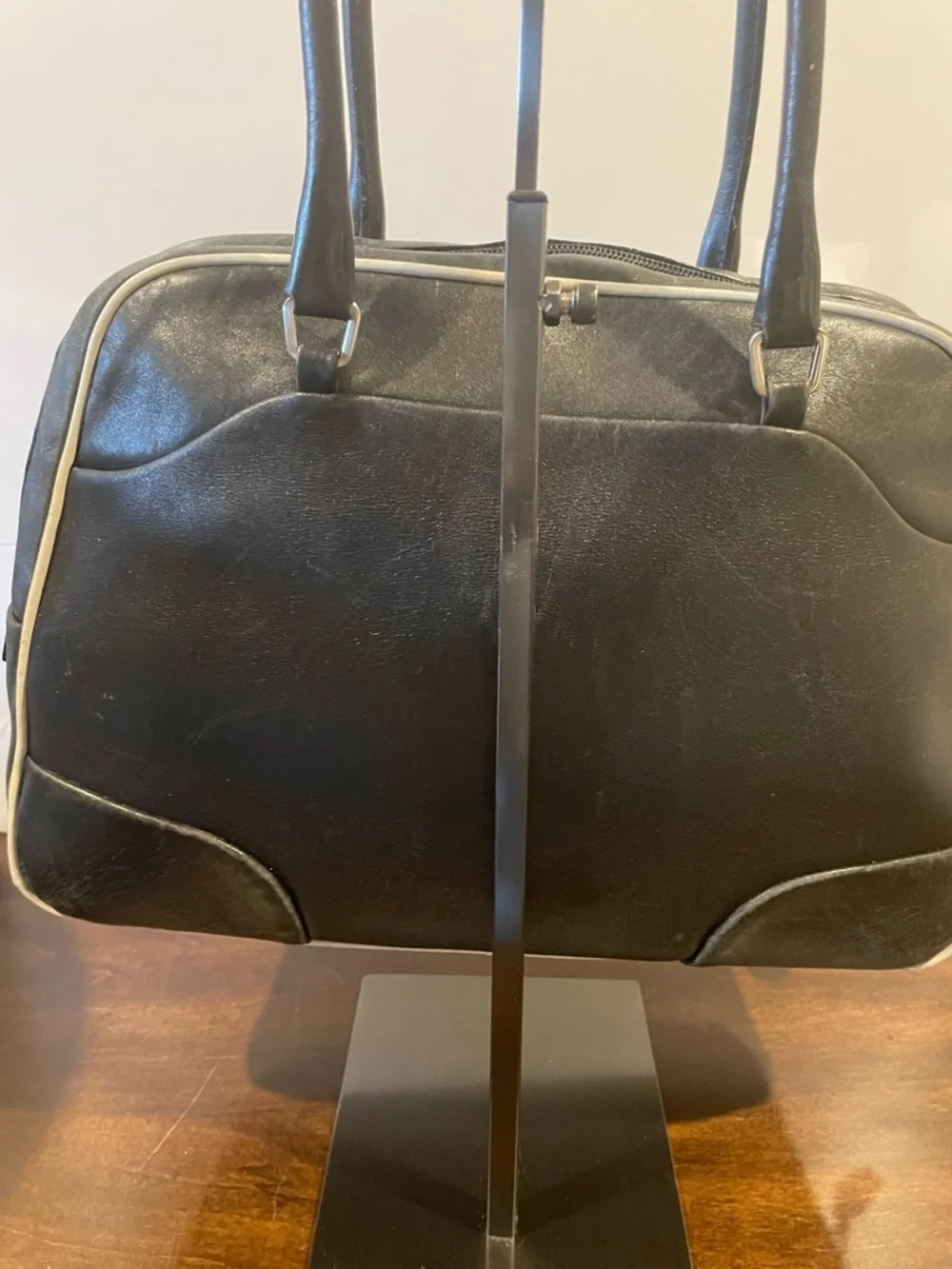 Prada Black Women's Tote Bag with Cream Trim